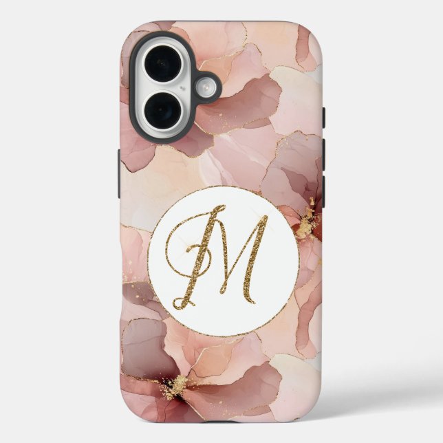 Blush Pink Floral Gold Glitter Letter M Case-Mate iPhone Case (Back)