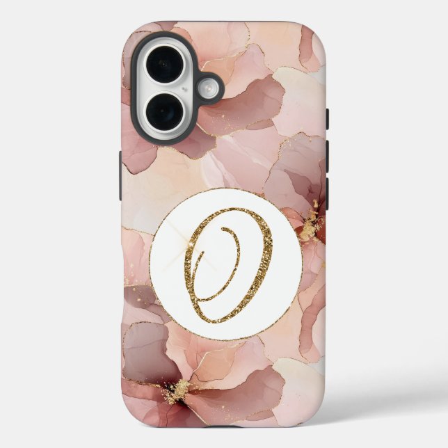 Blush Pink Floral Gold Glitter Letter O Case-Mate iPhone Case (Back)