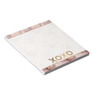 Blush Pink Floral Gold Glitter XOXO Notepad