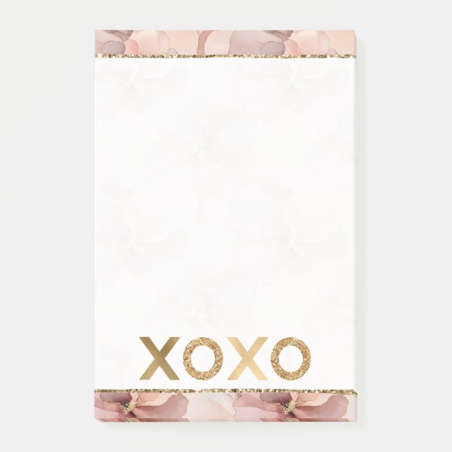 Blush Pink Floral Gold Glitter XOXO Post-it Notes (Front)