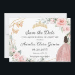 Blush Pink Floral Gold Quinceañera Sweet Sixteen Save The Date<br><div class="desc">(c) The Happy Cat Studio</div>