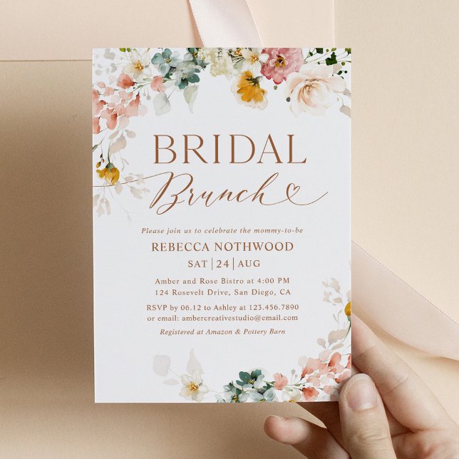 Blush Pink Floral Gold Script Bridal Brunch Invitation (Creator Uploaded)