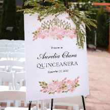 Blush Pink Floral Gold Tiara Quinceanera Welcome
