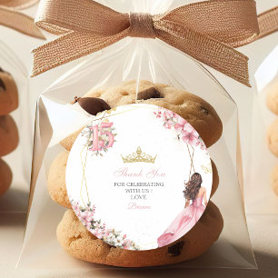 Blush Pink Floral Golden Quinceañera Thank You Classic Round Sticker