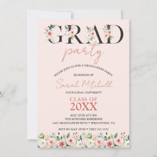 Blush Pink Floral Graduation Party Invitation