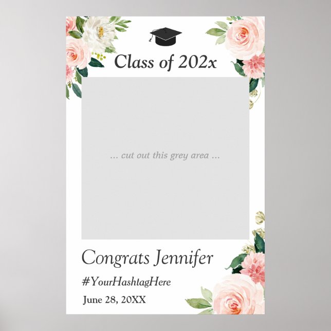 Blush Pink Floral Graduation Party Photo Booth Poster (Front)