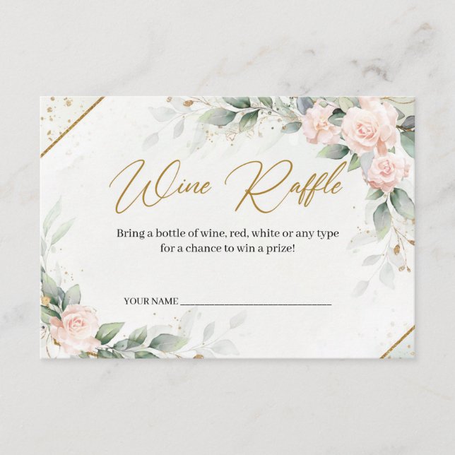 Blush pink floral greenery and gold Wine Raffle Enclosure Card (Front)