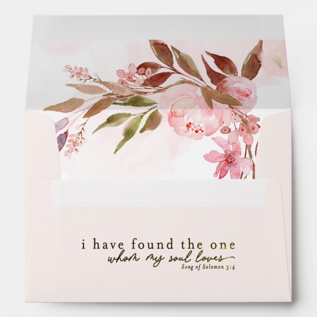 Blush Pink Floral Greenery Bible Verse Wedding  Envelope (Back (Bottom))