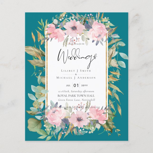 Blush Pink Floral Greenery Boho Wedding (Front)