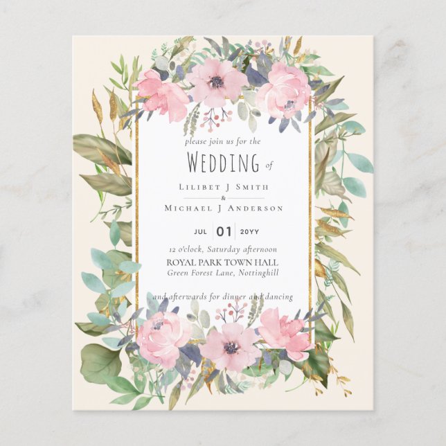 Blush Pink Floral Greenery Boho Wedding (Front)