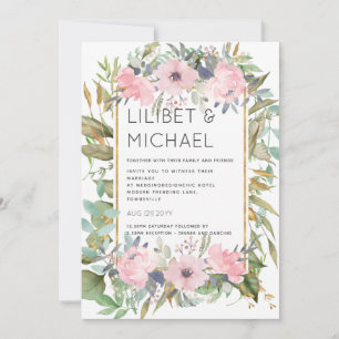 Blush Pink Floral Greenery Boho Wedding Invitation