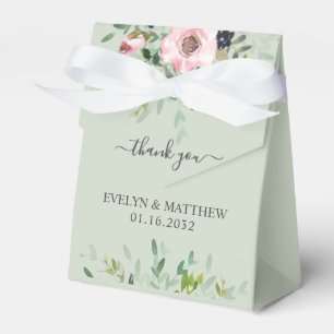 Blush Pink Floral Greenery on Sage Wedding Shower Favor Box