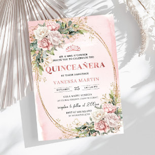 Blush Pink Floral Greenery Quince Invitation