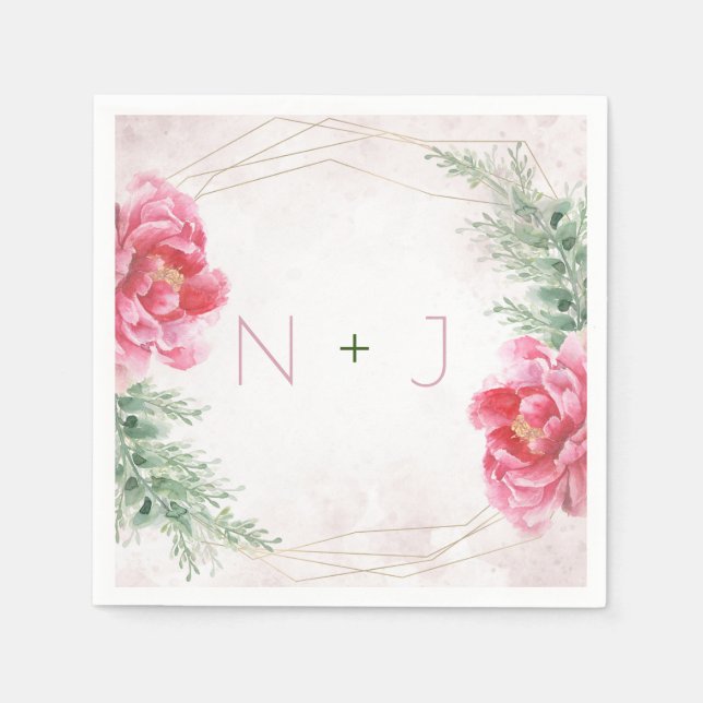 Blush Pink Floral Greenery Watercolor Wedding Napkin (Front)