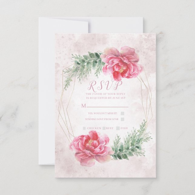 Blush Pink Floral Greenery Watercolor Wedding RSVP (Front)