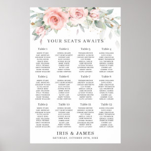 Blush Pink Floral Greenery Wedding Seating Chart