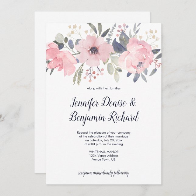 Blush Pink Floral Header Wedding | Invitation (Front/Back)