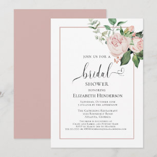 Blush Pink Floral Heart Script Bridal Shower Invitation