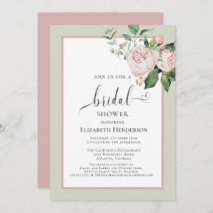 Blush Pink Floral Heart Script Bridal Shower Invitation