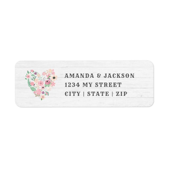 Blush Pink Floral Heart Wedding Return Address (Front)