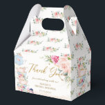 Blush Pink Floral High Tea Bridal Baby Shower  Favor Box<br><div class="desc">Featuring a pretty teapot, tea cups, scrumptious desserts, beautiful watercolor blush pink roses and dainty green and gold foliage. Personalize them with your details easily and quickly, simply press the customise it button to further re-arrange and format the style and placement of the text. Perfect for bridal shower, baby shower,...</div>