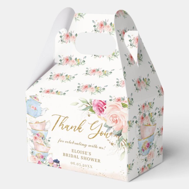 Blush Pink Floral High Tea Bridal Baby Shower  Favor Box (Front)