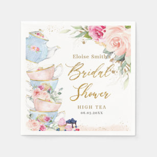 Blush Pink Floral High Tea Party Bridal Shower  Napkin