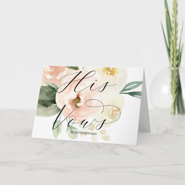 Blush Pink Floral His Vows Wedding Keepsake Card (Front)