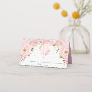 Blush Pink Floral Hot Air Balloon Guest Name Place Card