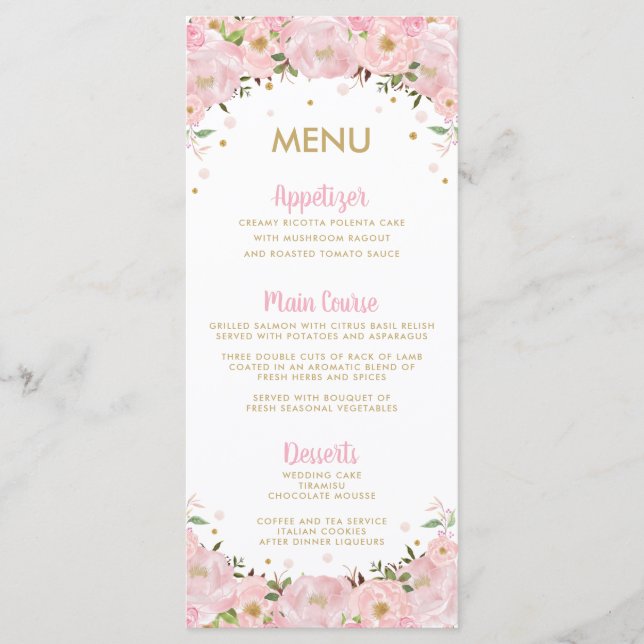 Blush Pink Floral Hot Air Balloon Wedding Menu (Front)