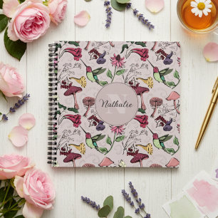 Blush Pink Floral Hummingbird Pattern Notebook