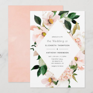 Blush Pink Floral Hydrangea Wedding Invitation