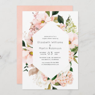 Blush Pink Floral Hydrangeas Couples Shower Invitation