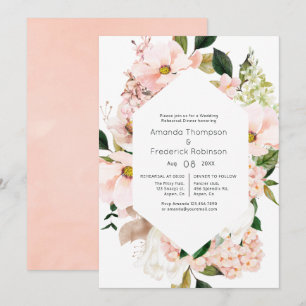 Blush Pink Floral Hydrangeas Rehearsal Dinner Invitation