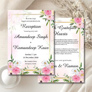 Blush pink floral Indian reception invitation card