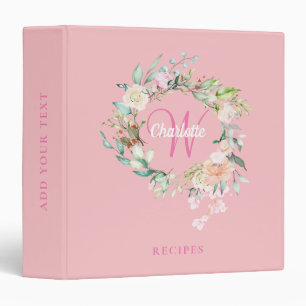 Blush Pink Floral Initial Monogram Recipe Binder