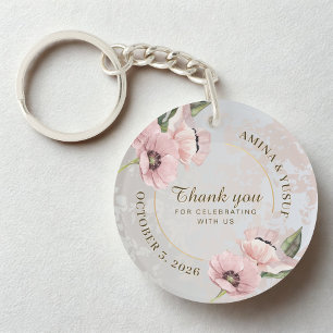 Blush Pink Floral Islamic Wedding Favour Thank You Keychain