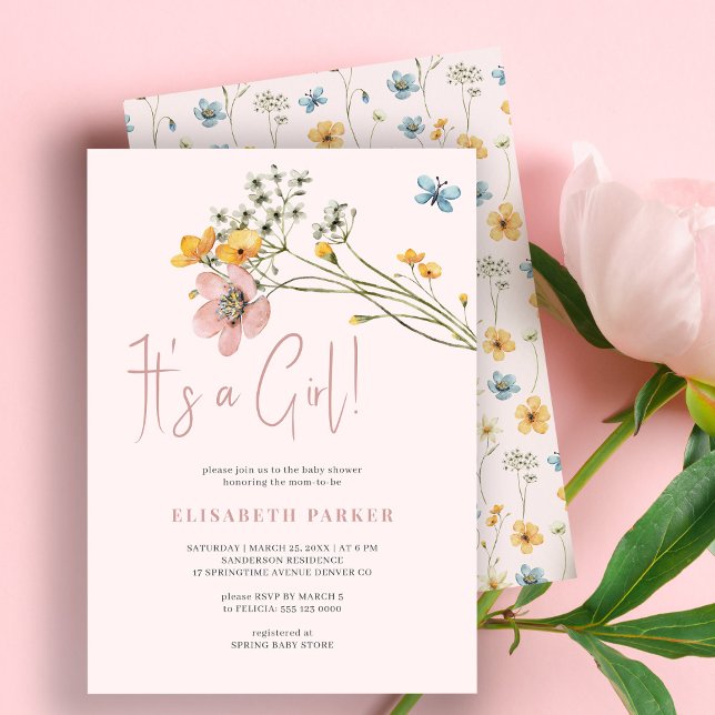 Blush pink floral its a girl baby shower invitation (Creator Uploaded)