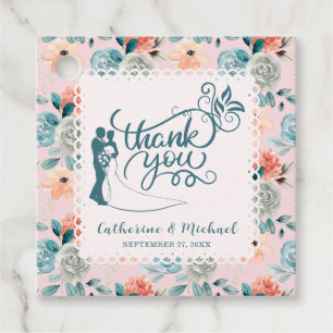 Blush Pink Floral Lace Elegant Wedding Calligraphy Favour Tags