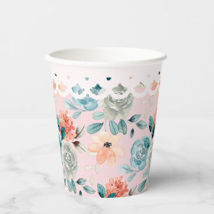 Blush Pink Floral Lace Wedding Calligraphy  Paper Cups
