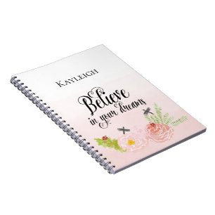 Blush Pink Floral Ladybug Believe Notebook