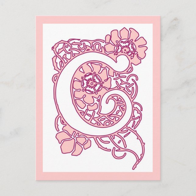 Blush Pink Floral Letter C Monogram | Romantic Bot Postcard (Front)