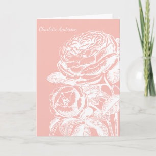 Blush Pink Floral Line Art Personalized Stationery Card