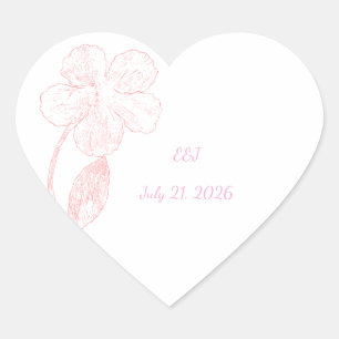 Blush Pink Floral Line Art Wedding Heart Sticker