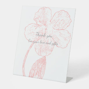 Blush Pink Floral Line Art Wedding Thank You  Pedestal Sign
