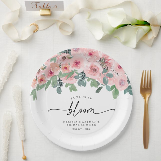 Blush Pink Floral Love Is In Bloom Bridal Shower Paper Plate (Wedding)