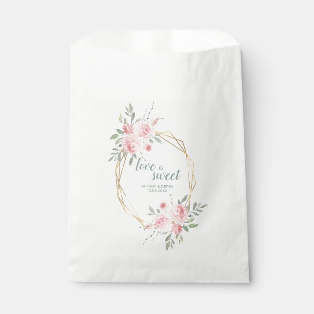 Blush Pink Floral Love is Sweet Wedding Favour Bag (Front)