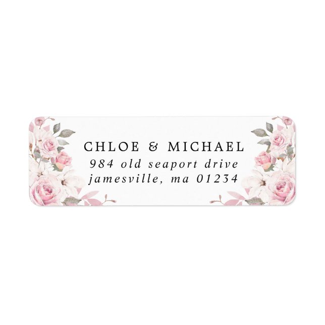 Blush Pink Floral Mariage Russe Retour Adresse (Devant)