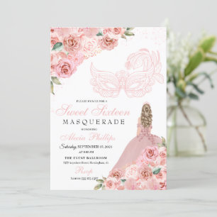 Blush Pink Floral Masquerade Sweet 16 Invitation