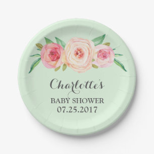 Blush Pink Floral Mint Green Baby Shower Plate